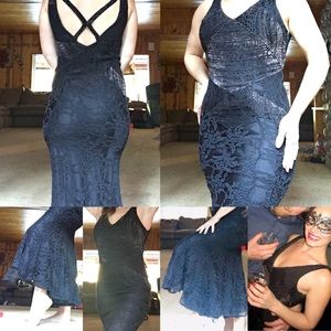 Long, gorgeous black velvet lace dress w/beading